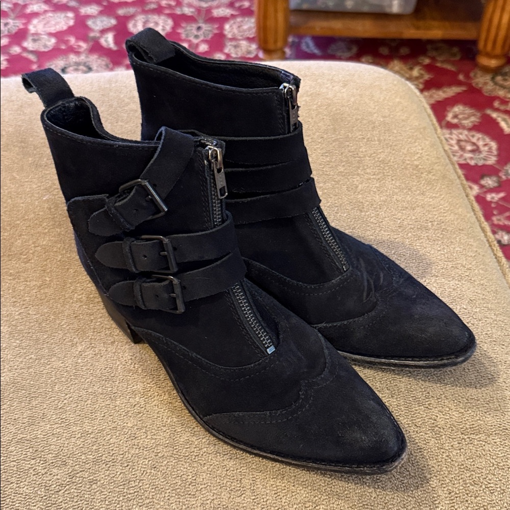 Sendra Black Suede triple Buckle Strap Biker Leather Boots Made in Spain (TD)